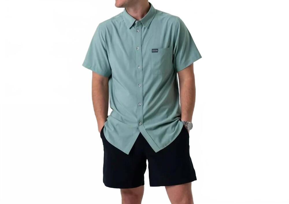 NEW BURLEBO performance button up shirt in ocean swell